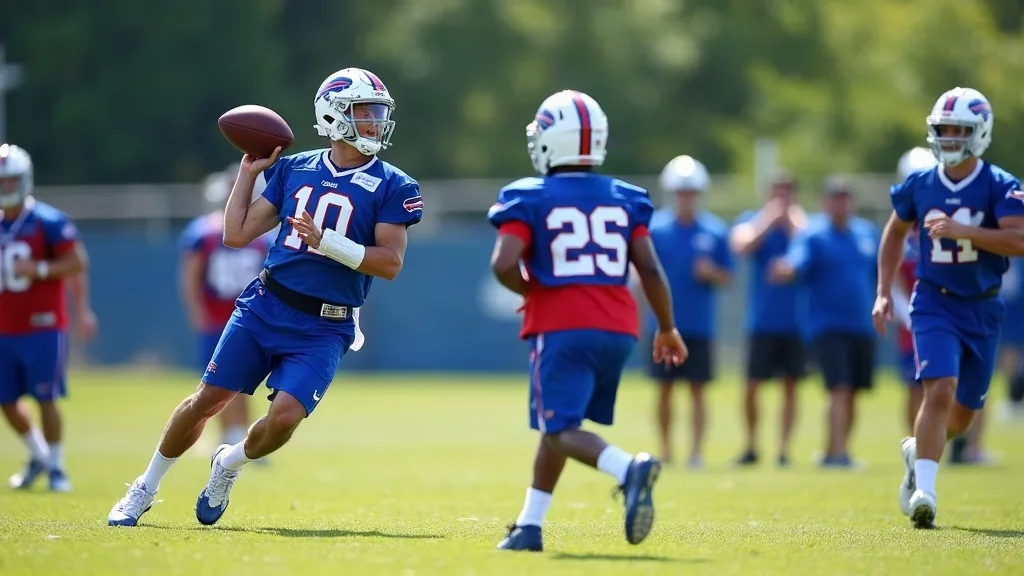Editorial illustration for: Bills' Allen, Moore develop deep-ball connection at training camp