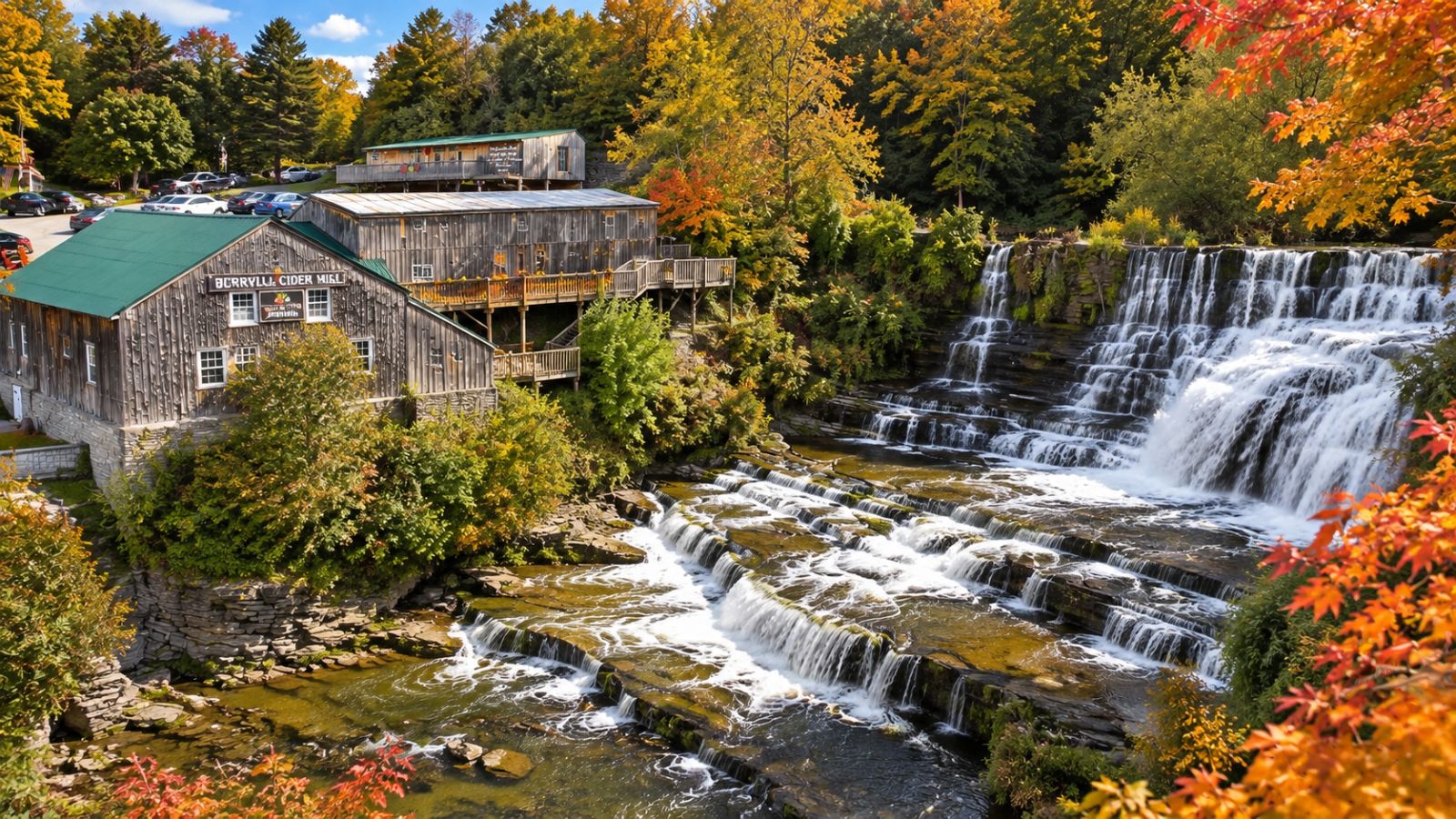 Burrville Cider Mill Falls, Watertown — autumn illustration