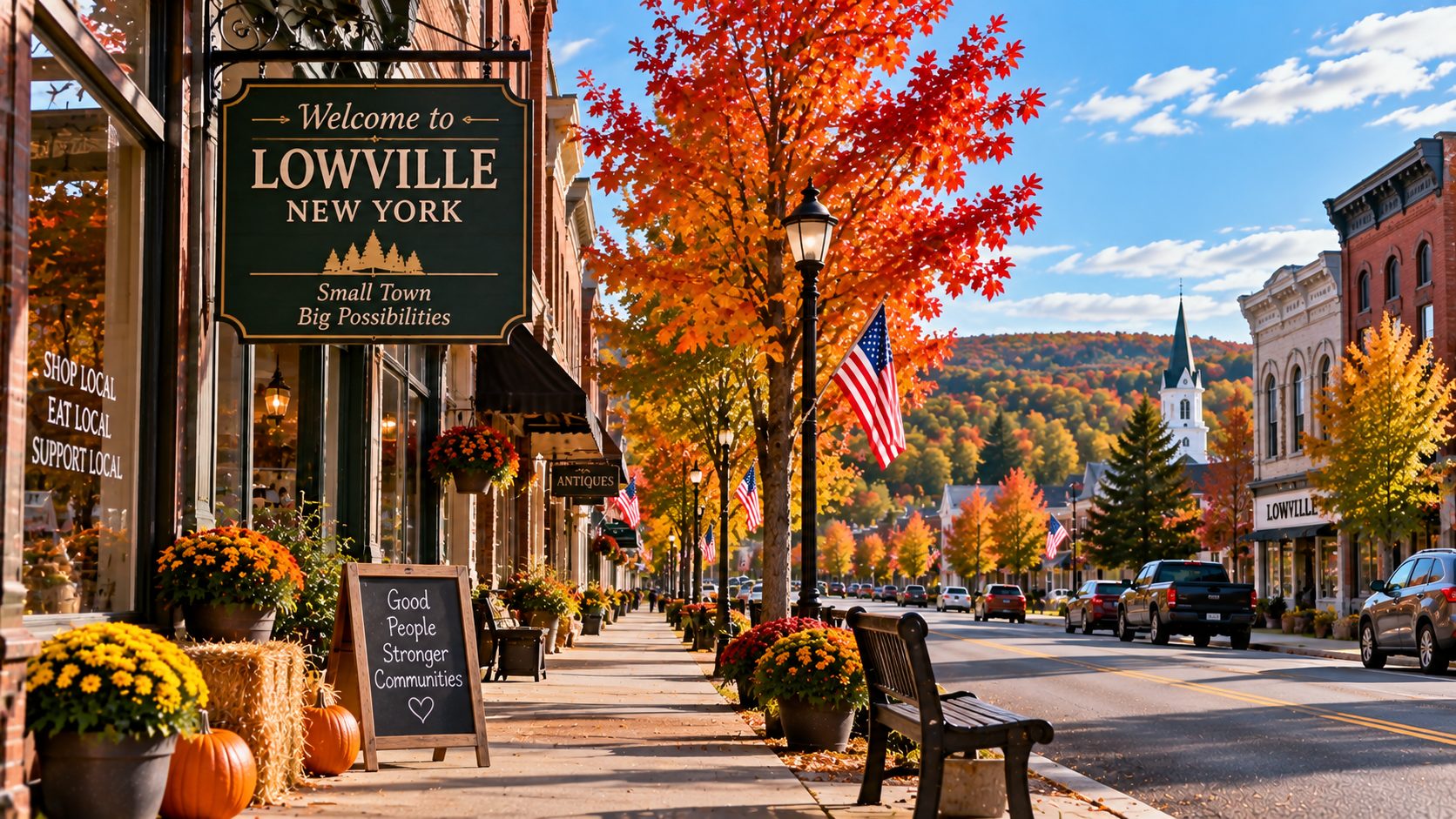 Downtown Lowville in fall.