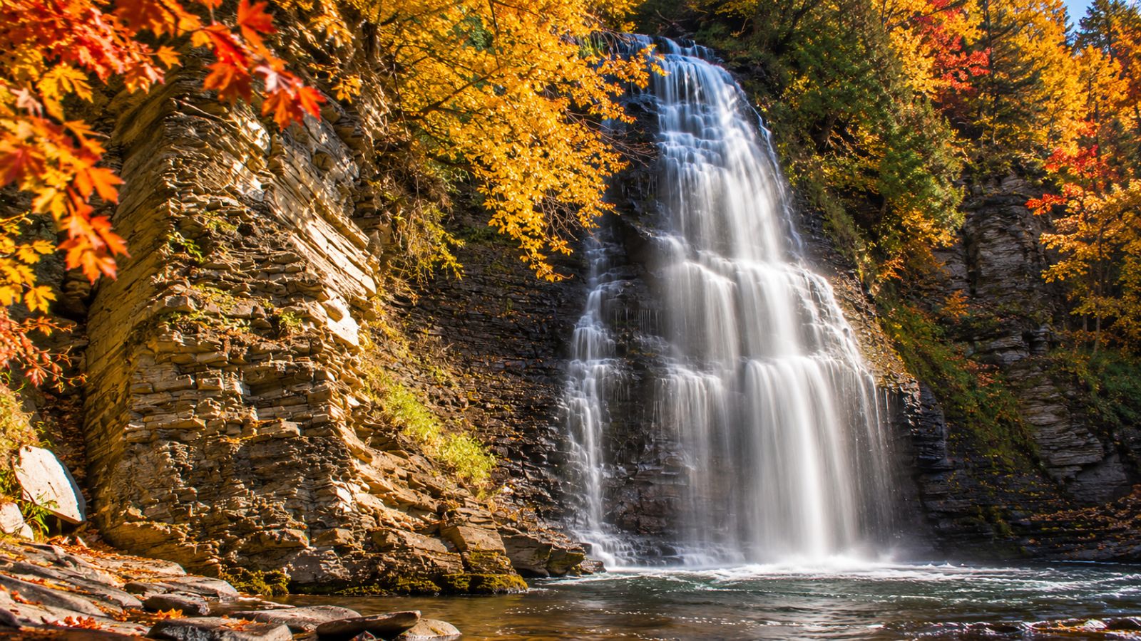 Rainbow Falls at Inman Gulf, Tug Hill State Forest — autumn illustration