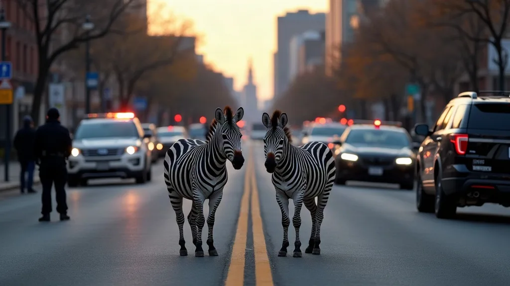 Editorial illustration for: Watertown police respond after two zebras appear on city street